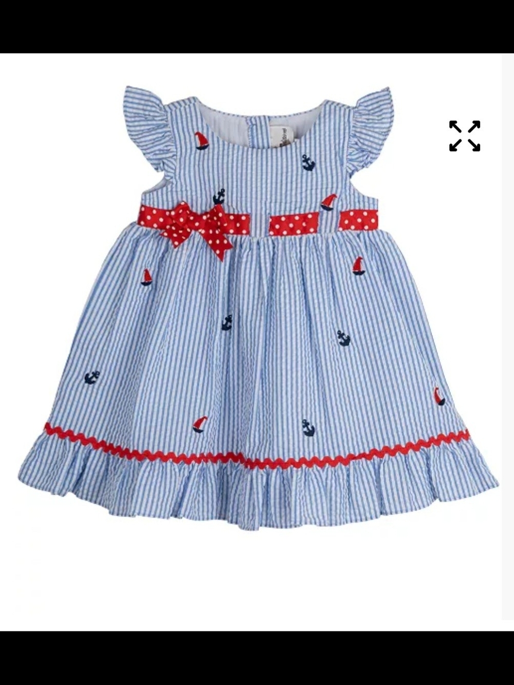 Rare Editions Blue and White Striped Nautical Dress with Red Bow